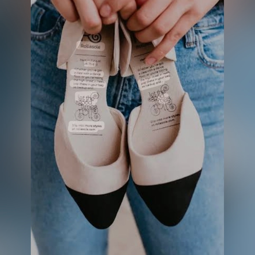 Rolasoles Foldable Flats For Commuters Or Emergency Flats Tan & Black Size S New